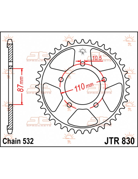 Couronne acier JT - 46 dents - Pas 532 - Réf JTR830.46