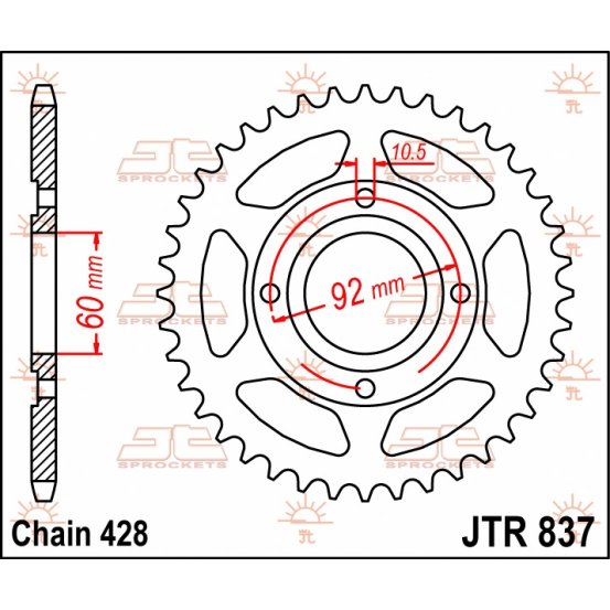 Couronne acier JT - 39 dents - Pas 428 - Réf JTR837.39
