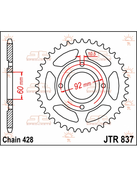 Couronne acier JT - 39 dents - Pas 428 - Réf JTR837.39
