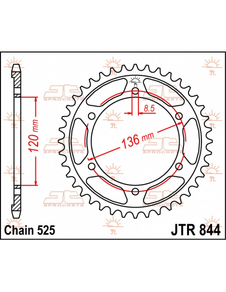 Couronne acier JT - 44 dents - Pas 525 - Réf JTR844.44