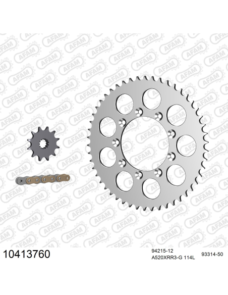 Kit chaine 520 AFAM - Couronne alu anti-boue - Type de chaine au choix - TM 125 EN 2012-2020