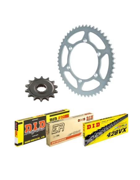 Kit chaine 428 alu DID - SUZUKI 85 RM grandes roues après 2002 - type de chaine au choix
