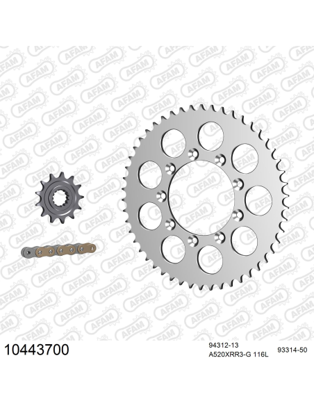 Kit chaine 520 AFAM - Couronne alu anti-boue - Type de chaine au choix - TM 400 4T ENDURO / MC 2002