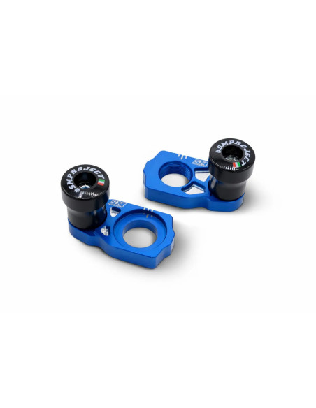 Tendeurs de chaine bleus avec protections SM PROJECT - Axe 22mm - GAS GAS / HUSQVARNA / KTM