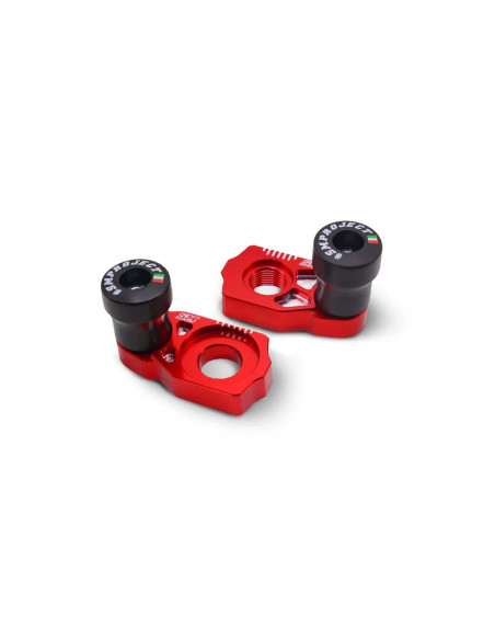 Tendeurs de chaine rouges avec protections SM PROJECT - Axe 25mm - GAS GAS / HUSQVARNA / KTM