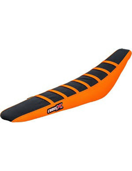 Housse de selle CrossX avec bandes KTM SX-SXF 2011-2015 EXC 2012-2016 Noir-Orange-Orange