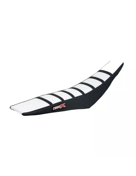 Housse de selle CrossX avec bandes Yamaha 85 YZ 2002-2020 Blanc-Noir-Noir