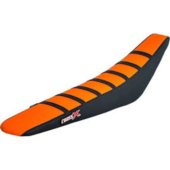 Housse de selle CrossX avec bandes KTM SX-SXF 2011-2015 EXC 2012-2016 Orange-Noir-Noir