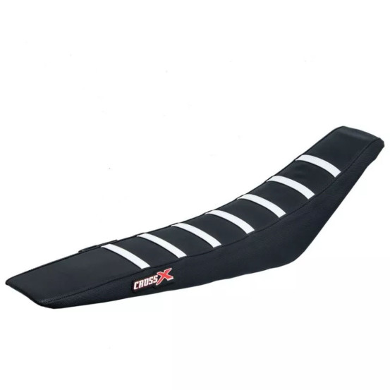Housse de selle CrossX avec bandes Husqvarna FC-TC 2016-2018 FE-TE 2017-2019 Noir-Noir-Blanc
