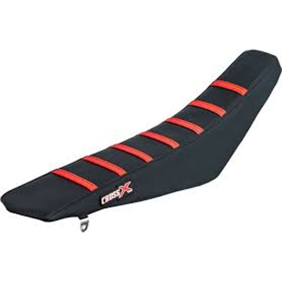Housse de selle CrossX avec bandes Honda 250 CRF-R 2014-2017 450 CRF-R 2013-2016 Noir-Noir-Rouge