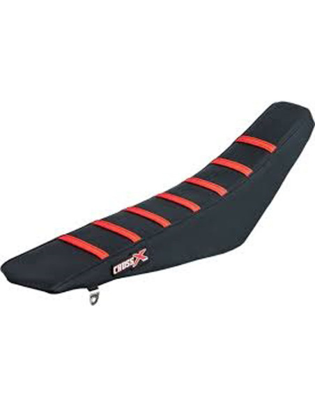 Housse de selle CrossX avec bandes Honda 250 CRF-R 2014-2017 450 CRF-R 2013-2016 Noir-Noir-Rouge