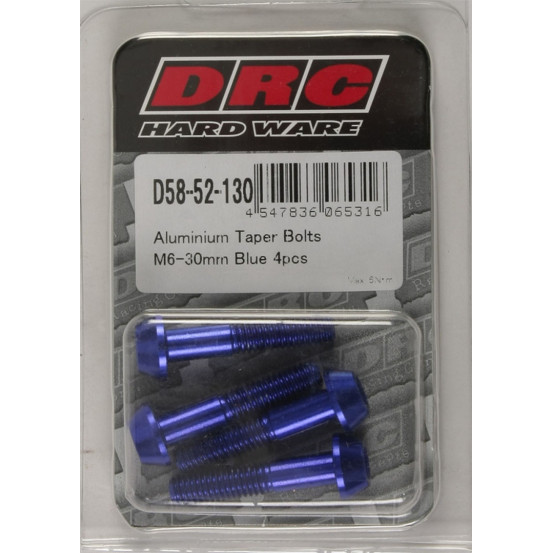 Lot de vis alu tête BTR conique DRC M6 30mm Bleu (x4)
