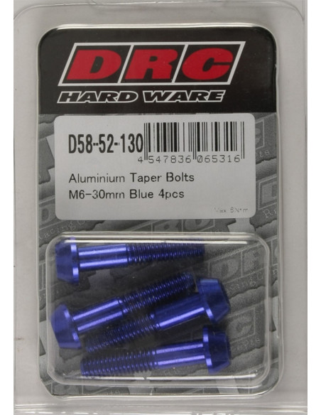Lot de vis alu tête BTR conique DRC M6 30mm Bleu (x4)