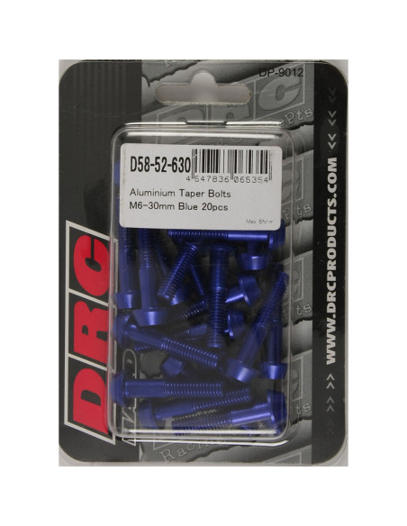 Lot de vis alu tête BTR conique DRC M6 30mm Bleu (x20)