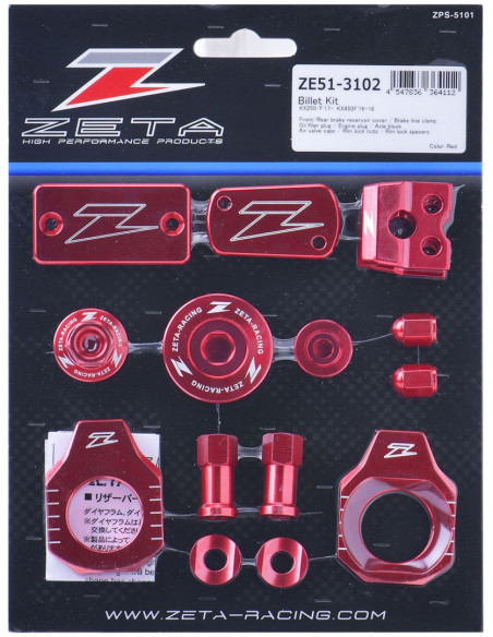 Kit alu anodisé Rouge ZETA Kawasaki 450 KX-F 2016-2018
