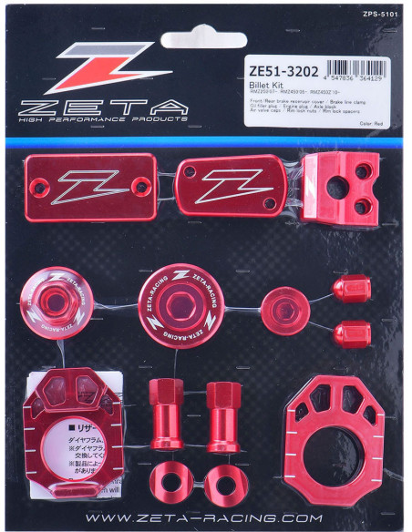 Kit alu anodisé Rouge ZETA Suzuki 250 450 RM-Z 2007-2023