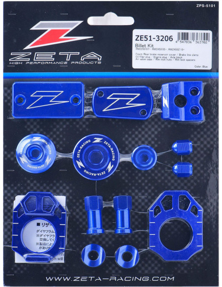 Kit alu anodisé Bleu ZETA Suzuki 250 450 RM-Z 2007-2023