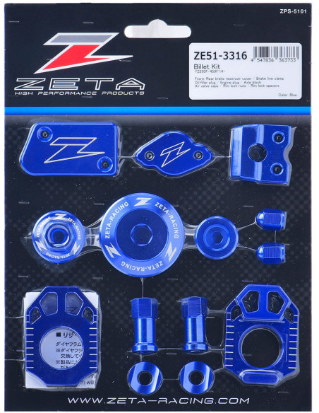 Kit alu anodisé Bleu ZETA Yamha 250 450 YZ-F 2014-2024
