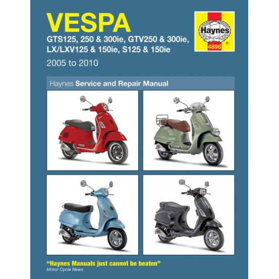 Manuel entretien et réparation HAYNES Vespa 125/250/300 GTS 250/300 GTV LX/LXV 2005-2010 en Anglais