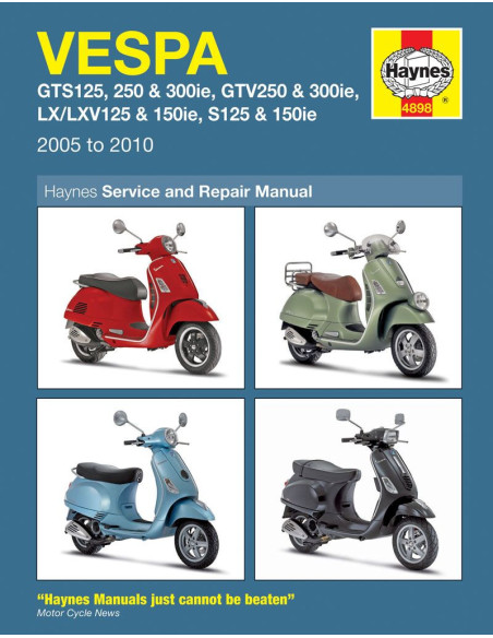 Manuel entretien et réparation HAYNES Vespa 125/250/300 GTS 250/300 GTV LX/LXV 2005-2010 en Anglais
