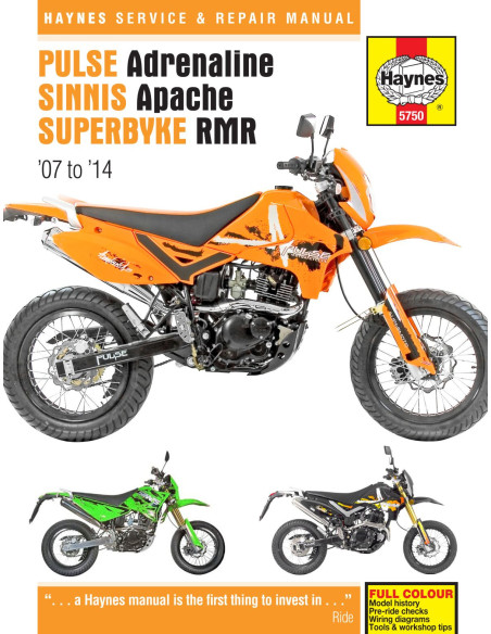 Manuel entretien et réparation HAYNES Pulse Adrenaline Sinnis Apache Superbyke RMR 2007-2014 en Anglais