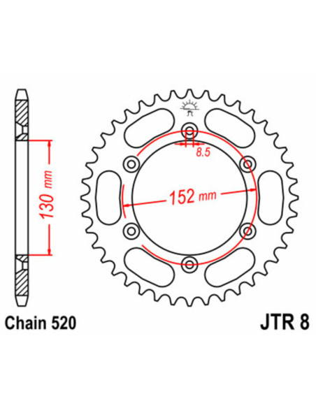 Couronne acier JT - Pas 520 - BMW 450 G X 2008-2010
