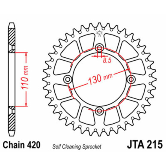 Couronne alu noire JT - Pas 420 - HONDA 80 à 150cc