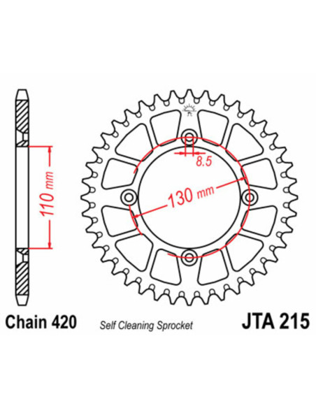 Couronne alu noire JT - Pas 420 - HONDA 80 à 150cc