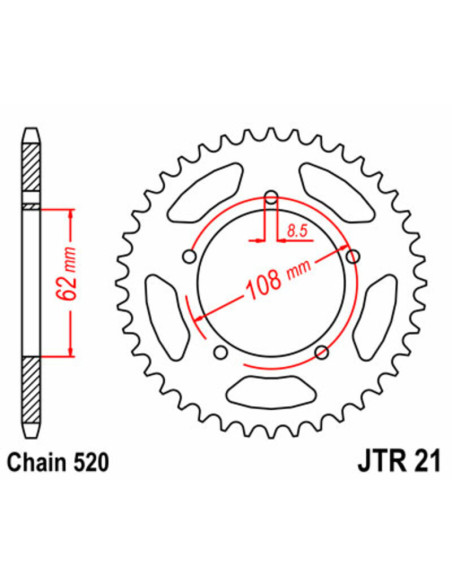 Couronne acier JT - Pas 520 - APRILIA 125 Pegaso 1989-1999