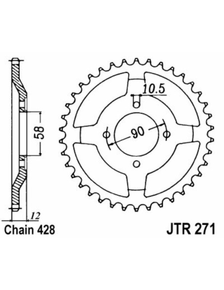 Couronne acier JT - Pas 428 - HONDA 125cc