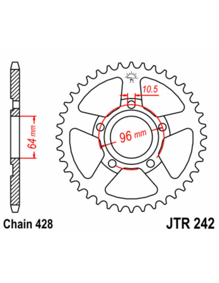 Couronne acier JT - Pas 428 - HONDA 125 XL R Pro Link 1982-1987