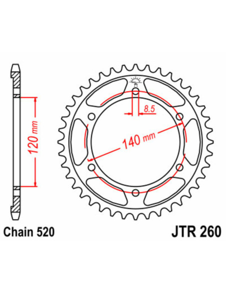 Couronne acier JT - Pas 520 - HONDA 250 XL R 1984-1987