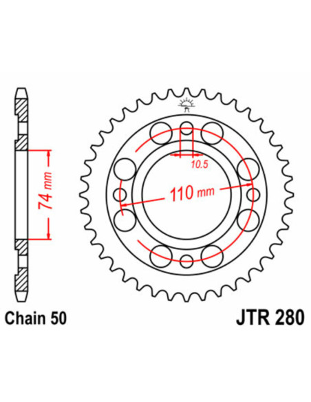 Couronne acier JT - Pas 530 - HONDA 500 CB T 1975-1977
