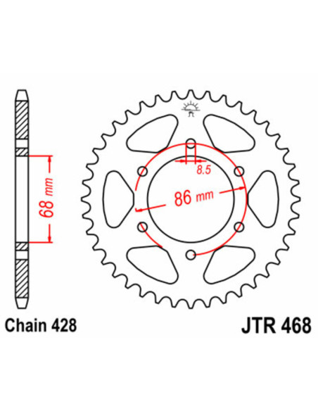 Couronne acier JT - Pas 428 - KAWASAKI 125cc