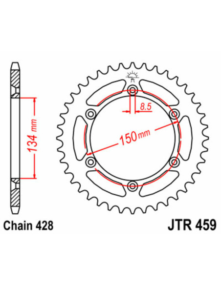Couronne acier JT - Pas 428 - KAWASAKI 125 KDX 1990-1999