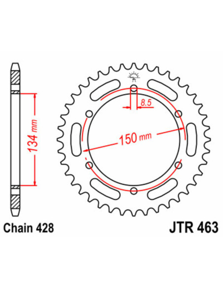 Couronne acier JT - Pas 428 - KAWASAKI 125 / 200cc