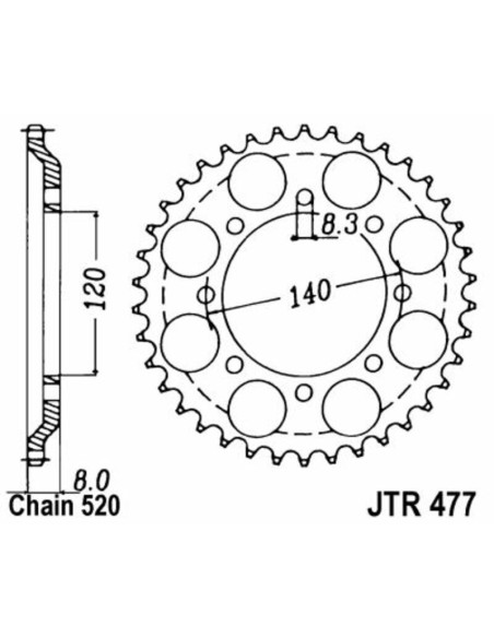 Couronne acier JT - Pas 520 - KAWASAKI 600 KLR 1984-1990
