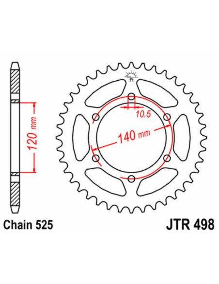 Couronne acier JT - Pas 525 - KAWASAKI 600 / 636 / 650 / 750cc