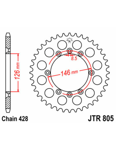 Couronne acier JT - Pas 428 - SUZUKI 125cc