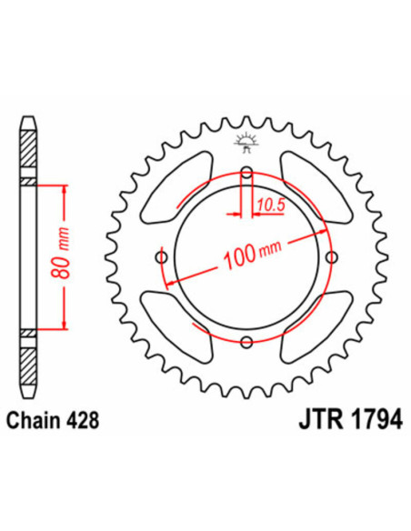Couronne acier JT - Pas 428 - SUZUKI 125 GZ Marauder 1998-2006