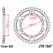 Couronne acier JT - Pas 428 - YAMAHA 125 / 400cc