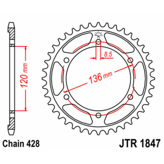 Couronne acier JT - Pas 428 - YAMAHA 125 / 400cc