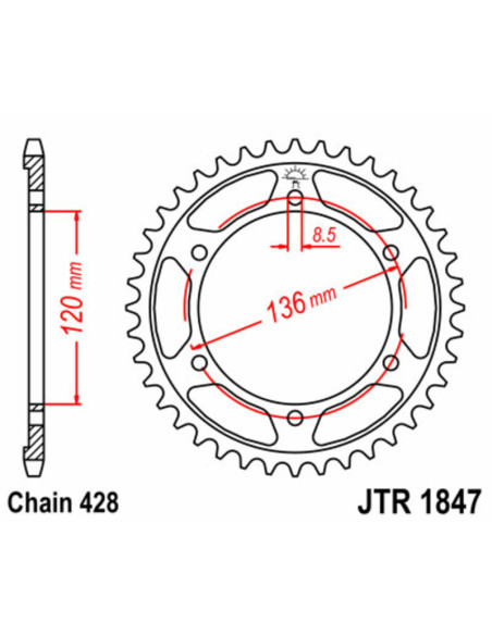Couronne acier JT - Pas 428 - YAMAHA 125 / 400cc