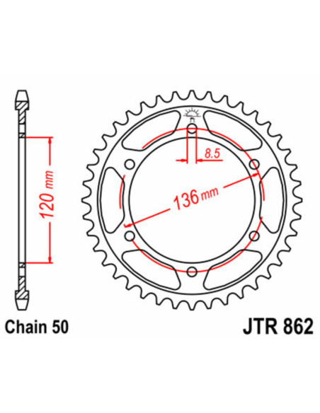 Couronne acier JT - Pas 530 - YAMAHA 500 / 600cc