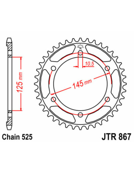 Couronne acier JT - Pas 525 - YAMAHA 850 TDM 1991-2001
