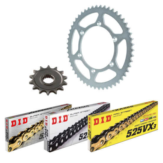 Kit chaine 525 Acier DID - KAWASAKI ZX6R (ZX600F) 1995-97 - Type de chaine au choix