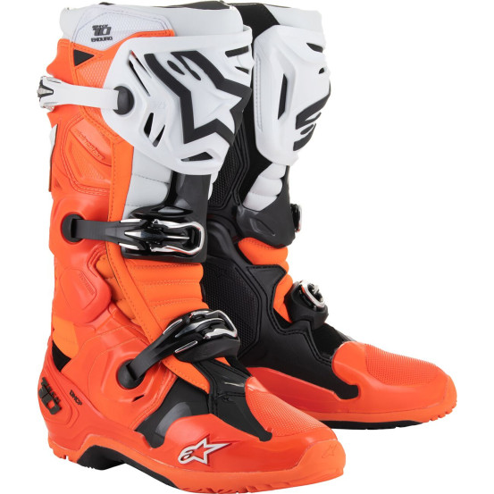 Bottes cross Alpinestars Tech 10 Enduro - Orange Fluo Noir Blanc