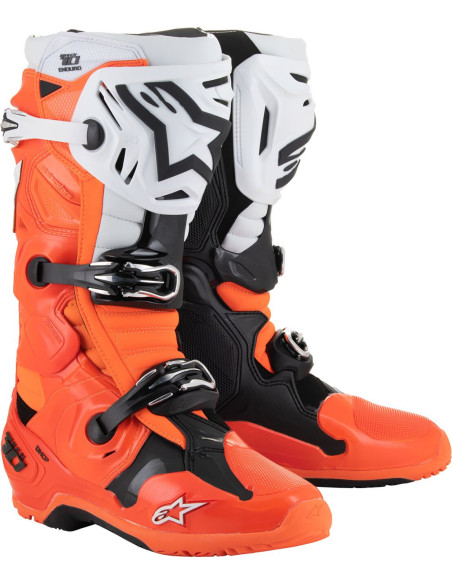 Bottes cross Alpinestars Tech 10 Enduro - Orange Fluo Noir Blanc