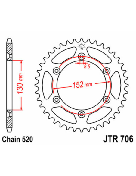 Couronne acier JT - Pas 520 - APRILIA 450 à 550 SXV RVX