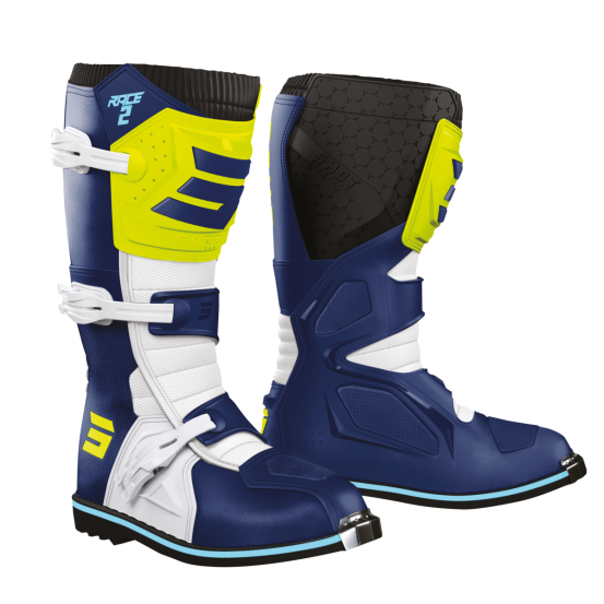 Bottes cross Shot Race 2 - Bleu Jaune Fluo